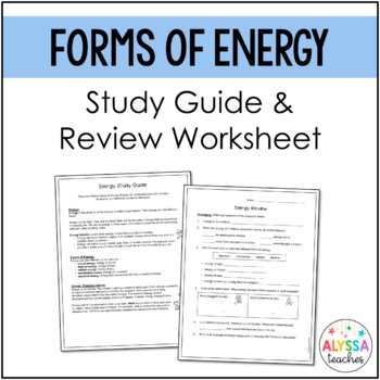 Preview of Forms of Energy Study Guide and Review Worksheet (SOL 5.2)