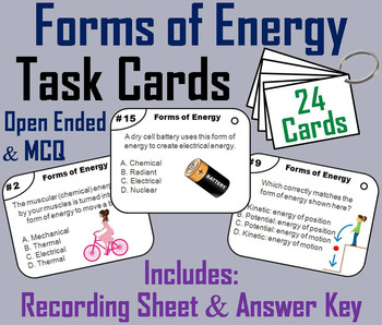 Preview of Forms of Energy Task Cards Activity: Potential, Kinetic, Thermal, Sound etc.