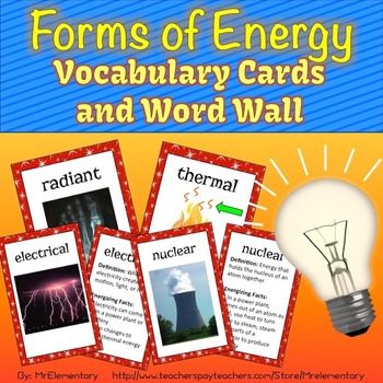Preview of Forms of Energy Vocabulary Activities and Visuals
