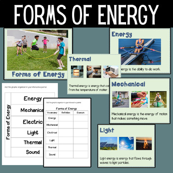 Preview of Forms of Energy Vocabulary Power Point and Graphic Organizers