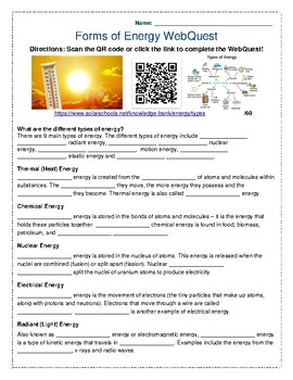 Preview of Forms of Energy WebQuest