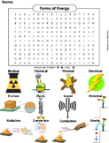 Forms of Energy Activity: Word Search Worksheet (Kinetic, 