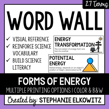 Preview of Forms of Energy Word Wall | Science Vocabulary