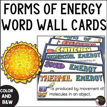Preview of Forms of Energy Vocabulary Cards With Definitions