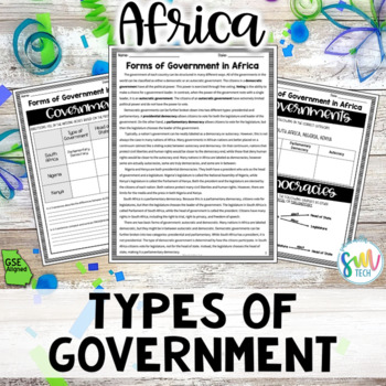 Preview of Forms of Government Africa Activity (SS7CG1, SS7CG1a, SS7CG1b, SS7CG1c)