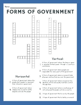 Preview of Forms of Government Crossword Puzzle