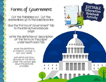 Preview of Forms of Government Interactive Notebook Activity #2