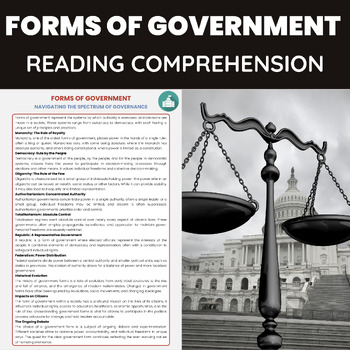 Preview of Forms of Government Reading Comprehension | Government Types