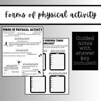 Preview of Forms of Physical Activity - Types of Exercise - PE Classwork