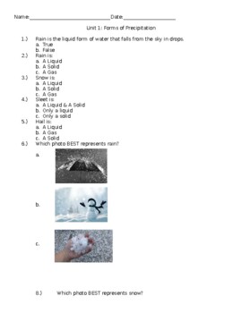 Preview of Forms of Precipitation Quiz