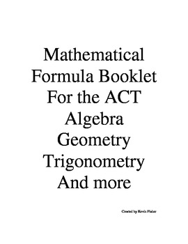 Preview of Formula Booklet for High School and College Mathematics Title index pg 21 & 22