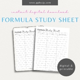 Formula Study Sheet Printable Template | Math Testing Study Guide