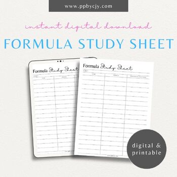 Preview of Math Formula Study Sheet | Math Quick Reference Study Guide