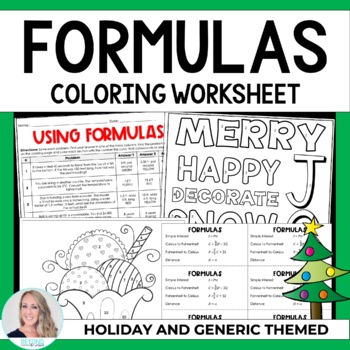 Preview of Formulas Christmas Math Activity | Coloring Page