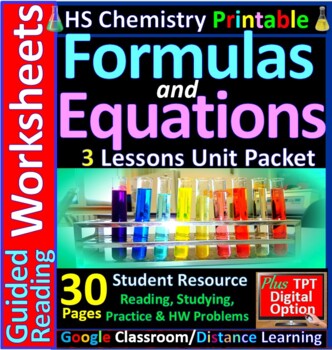 Preview of Guided Reading & HW Worksheets: Formulas and Equations -3 Lessons Unit Pack