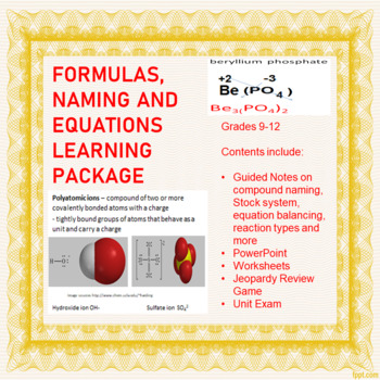 Preview of Formulas, Naming and Chemical Equations Learning Package