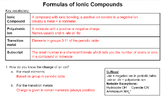 Formulas of Ionic Compounds Teacher Guide
