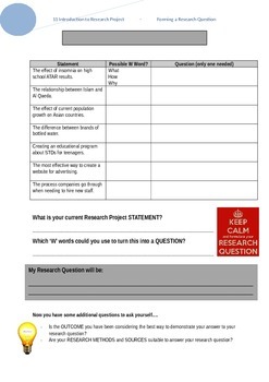 writing a research question worksheet