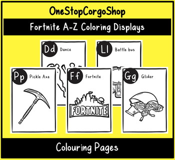 Preview of Fornite A-Z Alphabet Coloring Pages for Display