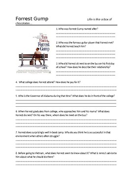 Preview of Forrest Gump Movie Guide and Short Answer Questions