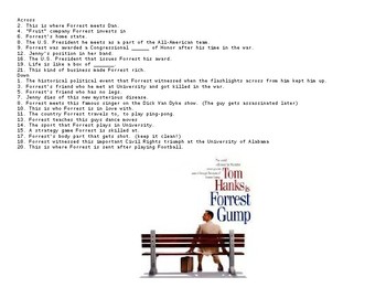 Forrest Gump movie Crossword Puzzle by All Things High School Social