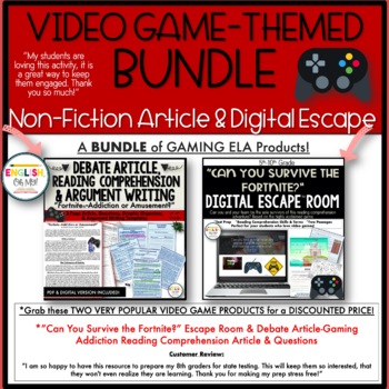 Preview of Video Game Reading Comprehension Passage & Digital Escape Room
