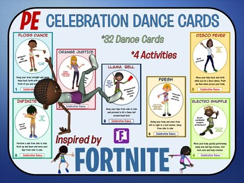 Preview of Fortnite Inspired Celebration Dance Cards- 32 Dance Visuals with Activity Plans