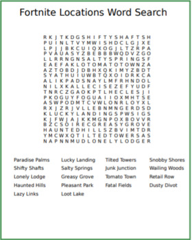 Fortnite Locations Word Search By Jakya Jackson Tpt - 