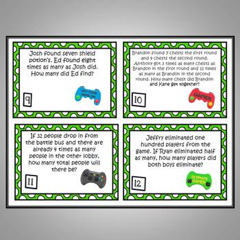 fortnite video game math task cards grades 3 5 - fortnite math questions