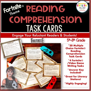 for 7 grade english reading Comprehension, Reading by Fortnite, Task Test Prep Cards,