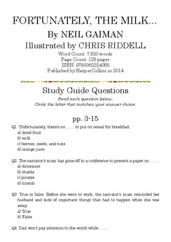 Preview of Fortunately, the Milk… by Neil Gaiman; Multiple-Choice Study Guide Quiz