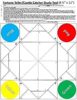 Preview of Fortune Teller / Cootie Catcher General Study Tool 8.5" x 11" (Letter-Size)