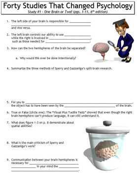 Preview of Forty Studies That Changed Psychology Worksheet #1: One Brain or Two?
