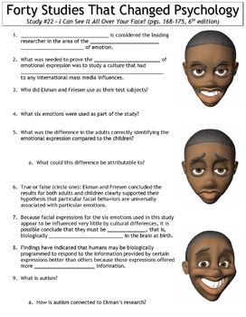 Preview of Forty Studies That Changed Psychology Worksheet #22: See It All Over Your Face!