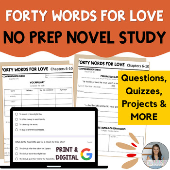 Preview of Forty Words for Love (Aisha Saeed) No Prep Novel Study Guide BUNDLE