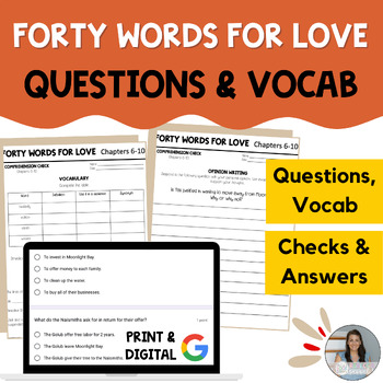 Preview of Forty Words for Love (Aisha Saeed) Questions & Vocab - PDF & Google