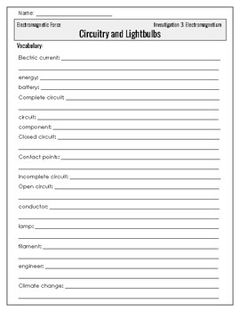 Preview of Foss Science - Electromagnetic Force: Investigation 3 Guided Reading