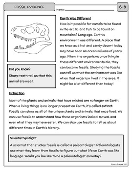 Fossil Evidence Reading Passage & Questions by Avery Science | TPT