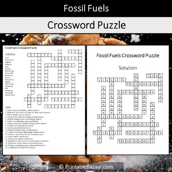Fossil Fuels Crossword Puzzle Worksheet Activity by Crossword Corner