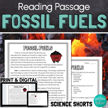 Preview of Fossil Fuels Reading Comprehension Passage PRINT and DIGITAL