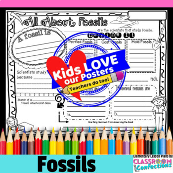 Preview of Fossils Activity Poster : Doodle Style Writing Organizer 3rd 4th 5th Grades