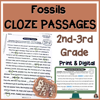 Preview of Fossils CLOZE Reading Passages | MAZE Reading Comprehension Practice (2nd-3rd)