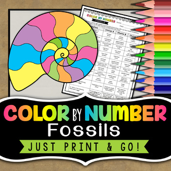 Preview of Fossils Color by Number - Science Color by Number - Review Activity