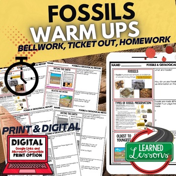 Fossils Warm Ups & Bell Ringers, NGSS Science Warm Ups by Learned ...