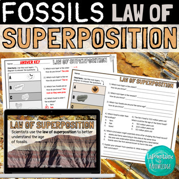 Preview of Fossils Law of Superposition Relative Dating Google Slides Lesson and Worksheet