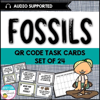 Preview of Fossils QR Code Review Task Cards Set of 24 - Print & Digital