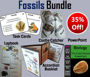 Preview of Types of Fossils Task Cards, PowerPoint and Activities Bundle (Geology Unit)