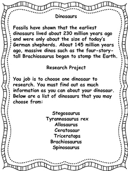 Fossils and Dinosaur Research Project by Meaningful Teaching | TpT