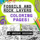 Fossils and Rock Layers Coloring Page Bundle (12 Unique Designs)