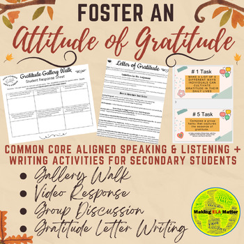 Preview of Foster Gratitude: Writing, Speaking & Listening Skills - Thanksgiving